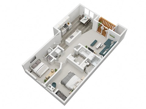 Two bedroom floor plan at THE VILLAGE Apartments, KEIZER, OR